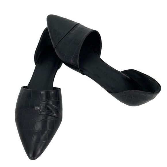 Jenni Kayne Textured Croc Embossed Leather D'Orsay Fats Shoes Black Women 37 - Picture 1 of 11